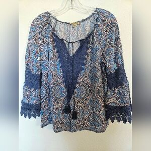 Democracy Bohemian Navy and Blue Paisley Blouse